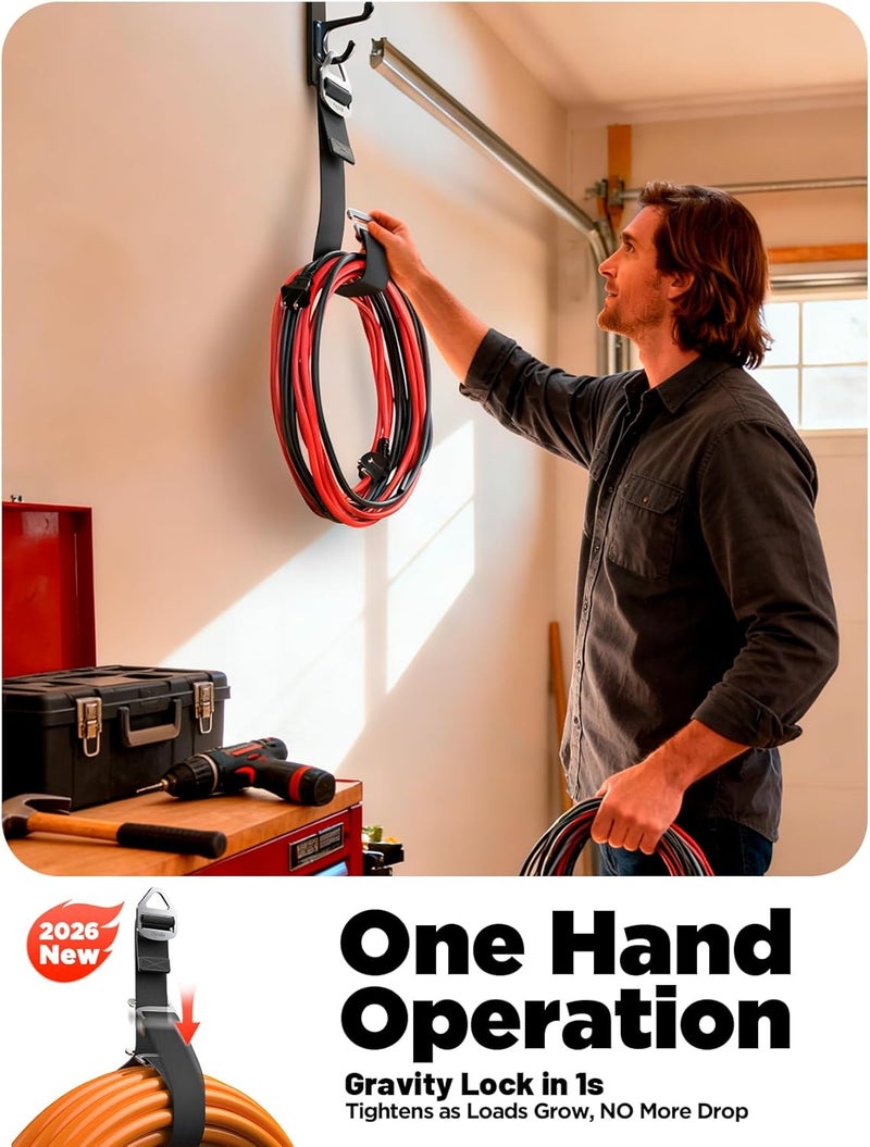 Chfeila 6 Pack One Hand Operation [1s Tighten by Gravity] Adjustable Extension Cord Organizer Holder, Hose Rope Storage Straps Wrap for RV Shed Workshop Garage Organization, Gadgets Tools Gifts for Dad Men - Image 2